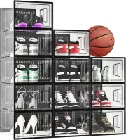 Skylook X-Large 12 Pack Shoe Box Storage Organizer Clear/Black Stackable 13x10x7