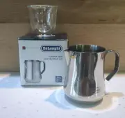 DeLonghi Stainless Steel Milk Frothing Jug 12 oz 350ml New, Glass Espresso Cup