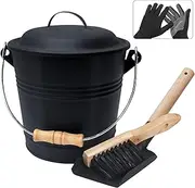 BRIAN & DANY Ash Bucket with Lid, Round Charcoal Bucket for Fireplaces, 5L Bucket with Shovel and Hand Brush, Tool Set Accessories for Fireplace, Fire Pit, Wood Stove