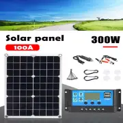 300W Solar Panel Kit + 100A Controller 12V Battery Charger Dual USB Solar Board