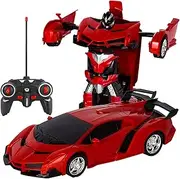 Remote Control Car Rc Cars Robot Toys 2 in 1 Design Transform Robot Toys for Kids with One-Button Deformation Christmas Birthday Gift (red)