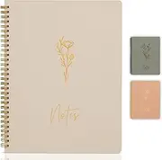 Aesthetic Spiral Notebook Journal For Women - Cute Beige 10.5" x 8.5" College Ruled Notebook With Large Pockets And Lined Pages - Perfect to Stay Organized and Boost Productivity at Work or School