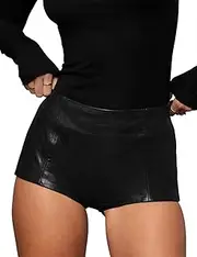 [Orchidays] Women's Faux Leather High Waisted Shorts Skinny Sexy Mini Shorts Hot Pants