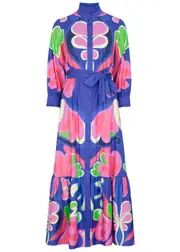 Borgo DE Nor Demi Printed Cotton Maxi Dress - Blue - 16 (UK16 / XL) 16 (UK16 / XL)