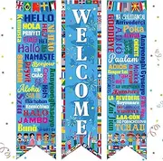 Outus 3 Pcs World Flag Banner Flag Decoration Welcome International Banner Porch Sign Country Flags for International Party Supplies Around the World Sports Events Club Classroom Decor(Classic)