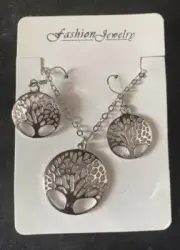 Tree of life necklace & earrings Silver coloured fashion jewelry
