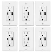 USB Wall Outlet Receptacle 5.8A TypeC/A TR UL w/Wall Plate for iPhone Samsung ×6
