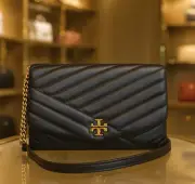 NEW Tory Burch Kira Chevron Black Leather Clutch/Shoulder Bag/Convertible Bag
