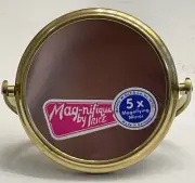 VTG 5X Magnifying Travel MIRROR Brass Handheld Vanity Stand Germany I. Rice 3”