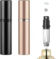 Pack of 2 Perfume Atomisers, Perfume Atomiser for On the Go, Perfume Atomiser Refillable 5 ml, Perfume Travel Bottle Viewing Window, for Perfume, Lotion, Aromatherapy Oil (Black, Rose Gold)