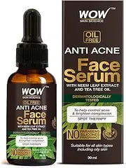 [WOW Skin Science] Anti Acne Face Serum - Natural Neem Leaf Oil, Tea Tree Oil, Caviar Lime Fruit Extract - Spot Therapy - No Parabens, Silicones & Fragrance - 30ml