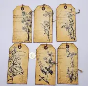 6-Vintage-Ephemera-Botanical-Handmade-Junk Journal-Linen Cardstock-Hang Tags