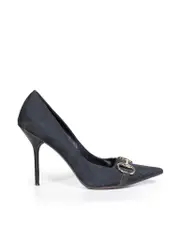 Navy Monogram Horsebit Pointed Toe Pumps
