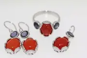 925 Orange Chalcedony / Iolite Set