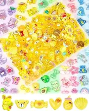FIVEIZERO 100PCS Cute Slime Charms Bulk Set – Kawaii Flatback Resin Charms for Crafts, Mini Decoden Acrylic Embellishments for Phone Junk Cases, Scrapbooking & DIY Decoration (Yellow)