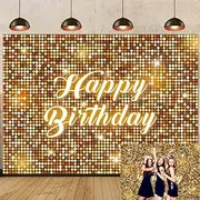 Glod Orange Flash Square Wall Backdrop (No Glitter) Yellow Happy Birthday Sequin Shimmer Photography Backdrop for Girl Woman Sweet Birthday Party Decorations Banner (7X5FT(82x59inch), Gold)