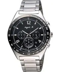 在飛比找Yahoo!奇摩拍賣優惠-agnes b. 宇宙星馳視距儀計時腕錶 /黑 /42mm 