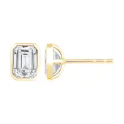 Bevilles Emerald Cut Solitaire Stud Earrings with 2.00ct of Laboratory Grown Diamonds in 9ct Yellow