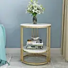 Versatile Gold End Table 2-Tier Marble Round Accent Sofa Side Table Nightstand