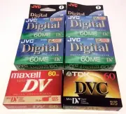 6 NEW SEALED MAXELL JVC TDK MINI CAMCORDER VIDEO CASSETTE BLANK TAPE SET 60 MIN
