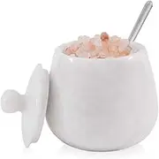 Marble Salt Cellar with Lid and Spoon 3.5" White Handmade Stone Salt Container for Kitchen, Small Sugar Jar & Seasoning Bowl for Modern Countertop Storage