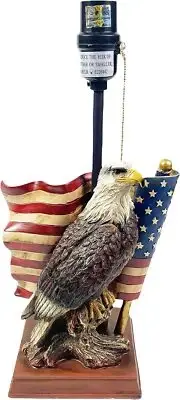Urbalabs American Bald Eagle and USA American Flag Eagle Statue Table Desk Lamp