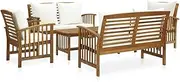 [vidaXL] 5-Piece Garden Lounge Set with Cushions - Solid Acacia Wood Construction - Outdoor Patio Furniture Set with Coffee Table, Chairs and Benches - Cream White