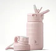 IDEUS Vacuum Insulated Water Bottle, Stainless Steel Double Wall Flask Metal Sports Canteen with Leak-Proof Straw Screw Cap (Light Pink, 12oz (360ml))