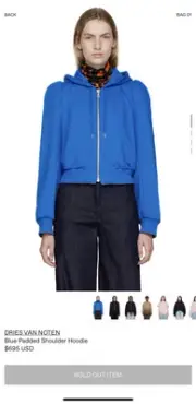 NEW DRIES VAN NOTEN PADDED BLUE HOODIE MEDIUM SSENSE