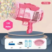 132 Holes Bazooka Bubble Maker Bubble Machine Rocket Bubble Toy For Kids Pink AU