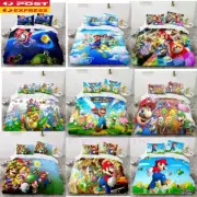 Super Mario Brothers 3D Land Game Quilt Cover Pillowcases Bedroom Boys AU S D Q
