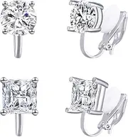 [YOQUCOL] 2 Pairs 8MM Cubic Zirconia Crystal Clip On Stud Earrings Non Pierced Stud Earrings For Women