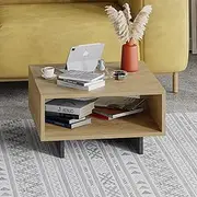 [JV Home] Hola 24 Inch Small Coffee Table with Storage Stylish | Modern Tables de Chevet with Shelf Low Square Coffee Tables for Living Room Bedroom (Oak - Dark Grey)