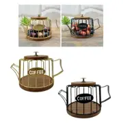 Coffee Pod Holder Storage Basket Wooden Base with Lid Iron Organizer for Desktop