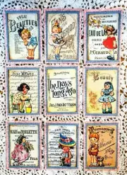 Set 9 Greeting Card Toppers~Vintage Label Girls~Card Making Crafts~OOAK~168N