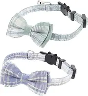 2 Pack Adjustable Cat Collar with Bow Tie Bell Breakaway Design for Cats Soft Durable Material Stylish Plaid for Boys Comfortable Fit Versatile Accessory