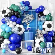 Yamibobo Soccer Balloon Arch Kit, 119pcs Football & Latex Balloons, Blue, 4D Foil, 5/10/12/18 Inch, Boys' Birthday Party Decor