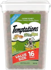 TEMPTATIONS MIXUPS Crunchy and Soft Cat Treats Catnip Fever Flavor, 16 Oz. Tub