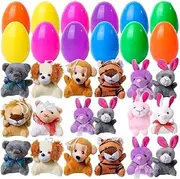 1/12pcs Prefilled Easter Eggs With Plush Animal Toys 1.77x2.16in Random Color Gift Game For Kids Hunt Party Stuffers Basket prefilled basket For egg stuffers easter plastic toddler stuffers wi