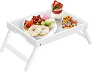 Artmeer Bed Tray Table with Folding Legs,Bamboo Breakfast in Bed for TV Table, Laptop Computer Tray,Eating,Snack Tray (White) Extra-Large Size