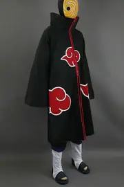 Naruto Akatsuki Tobi Uchiha Obito Robe Cloak Coat + Resin Mask Cosplay Costume Black L