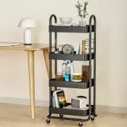 Artiss Storage Trolley Kitchen Cart,Rack Shelf Frame Organiser With 4 Tier-Black