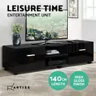 140cm TV Cabinet Entertainment Unit Stand High Gloss Storage Shelf Drawer Black