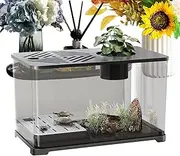 Fish Aquarium, Desktop Large Fish Tank Aquarium, Container Panoramic HD with Turtle Resting Area for Aquatic Planting Guppy Shrimp Jellyfish, Desk Decor
