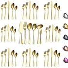 Set 46 Piece, Stainless Steel Titanium Gold Plated Flatware Set 45 Pieces Add 1