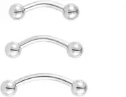 [NORO OLO] 16G/14G Implant Grade Titanium Bent Curved Barbell Banana Rook Front Helix Eyebrow Rings Vertical Hypoallergenic Piercing