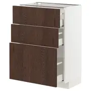 METOD / MAXIMERA base cabinet with 3 drawers, white/Sinarp brown, 60x37x80 cm