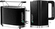 Mussen Toaster 2 Slice & Cordless 1.7L Kettle Jug Black Silver Kit Electric Set
