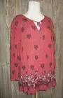 Magnolia Grace NEW Dark Mauve 3/4 Sleeve Boho Tie Neck Floral Paisley Top Sz M