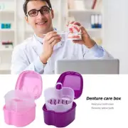 Dental False Teeth Storage Box w/Hanging Net Container Organizer (Purple) AU